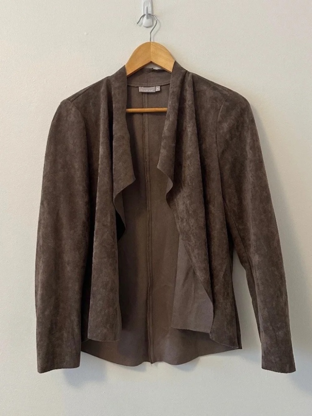 Ellie Kai Unstructured Ultrasuede Draped Open Front Jacket in Brown | Size Small